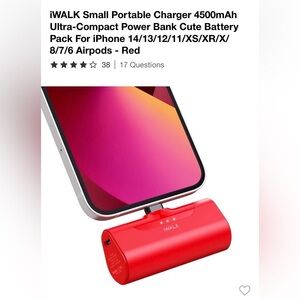 NWT iWALK Red Portable Charger 4500mAh ultra compact-power bank 📱